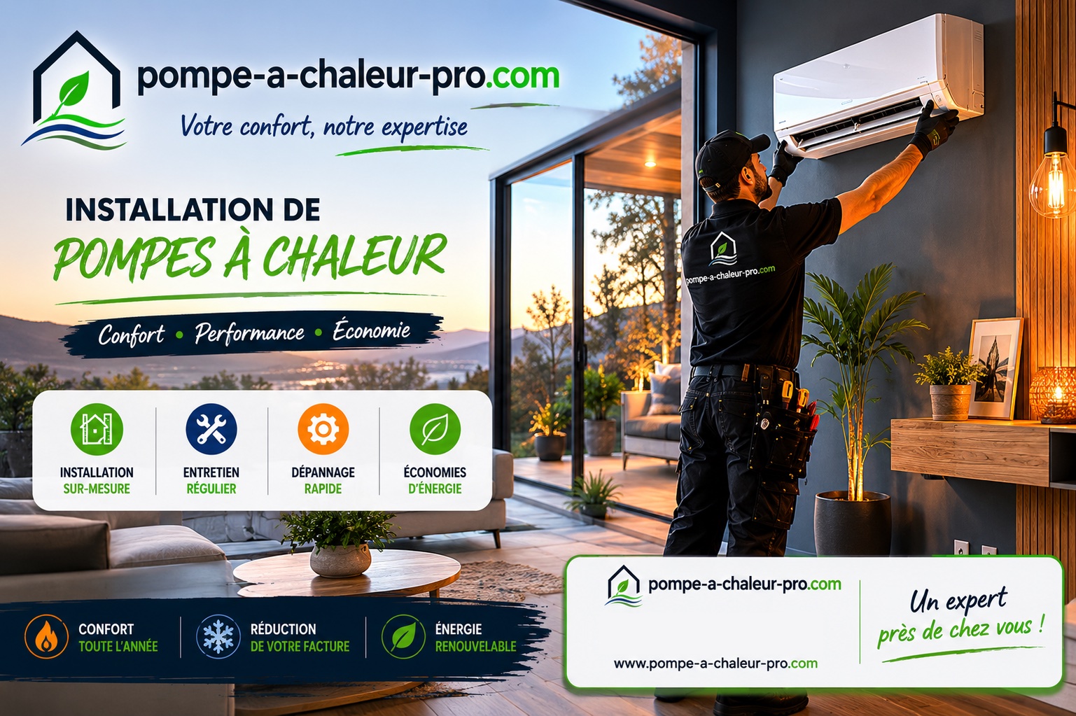 Installation de pompe à chaleur par un technicien expert pompe-a-chaleur-pro.com dans une maison moderne