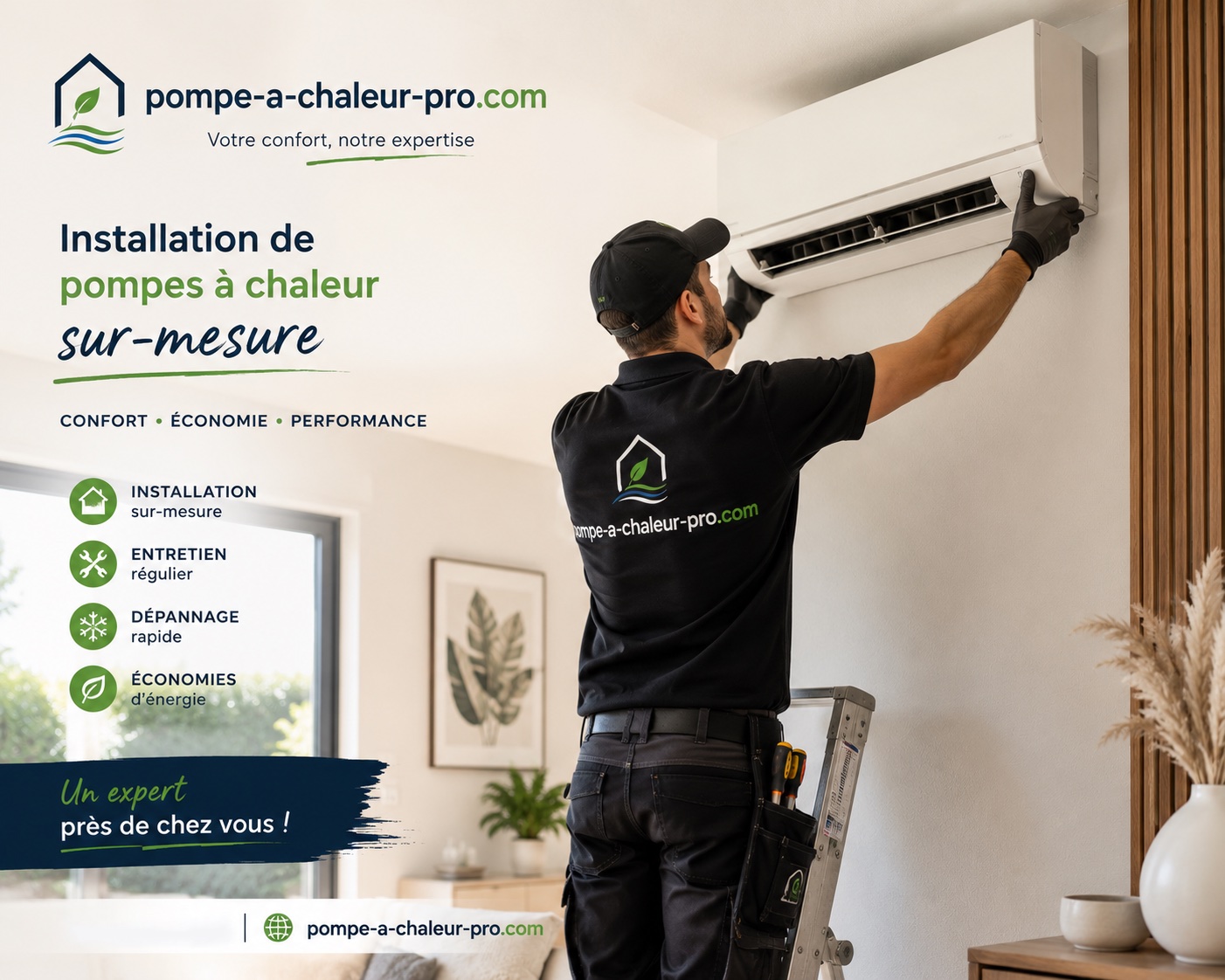 Installation propre et soignée d'une PAC dans un intérieur moderne par pompe-a-chaleur-pro.com